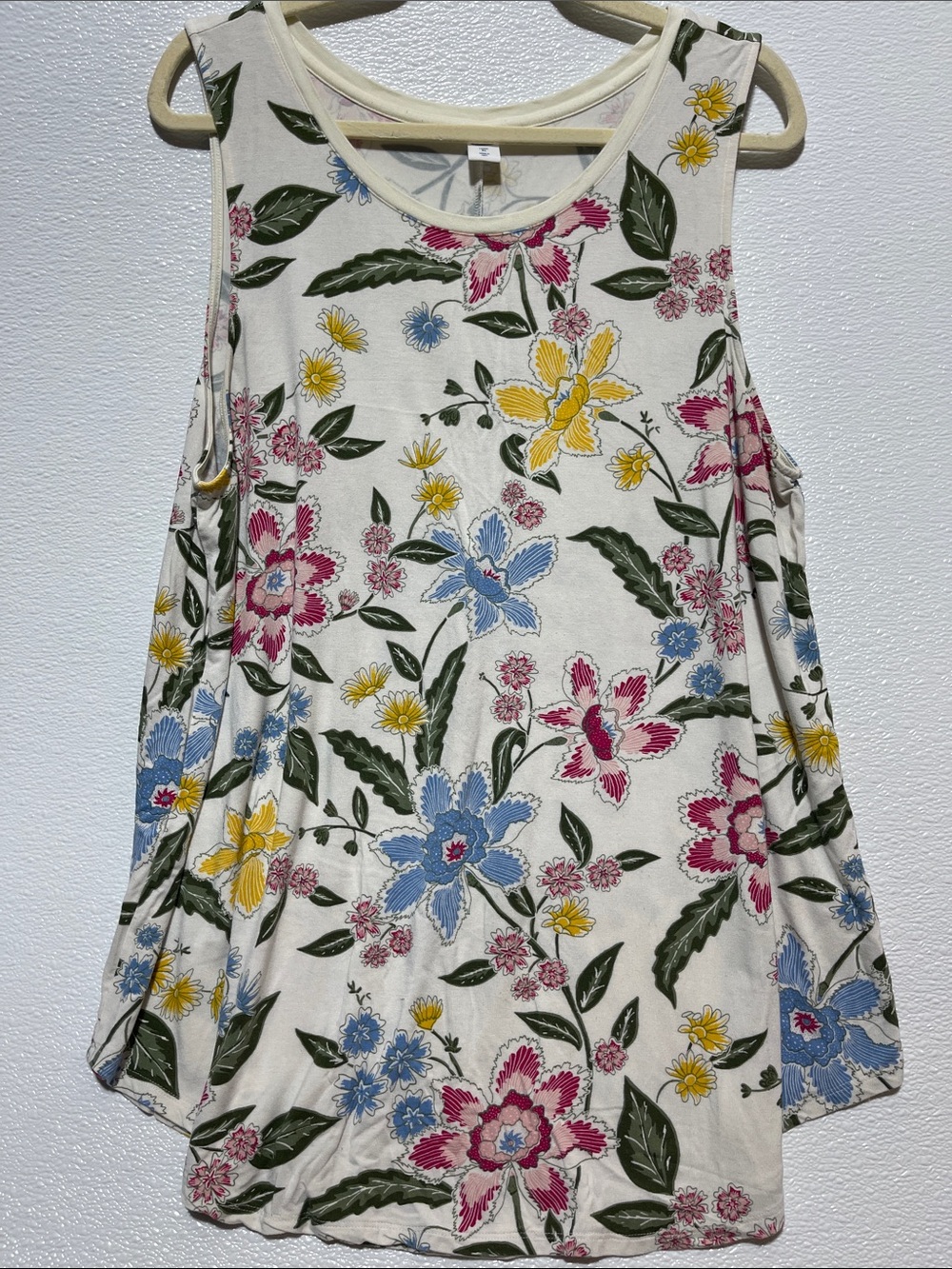 Old Navy Cream Tank Top with Pink, Blue & Yellow Floral Print